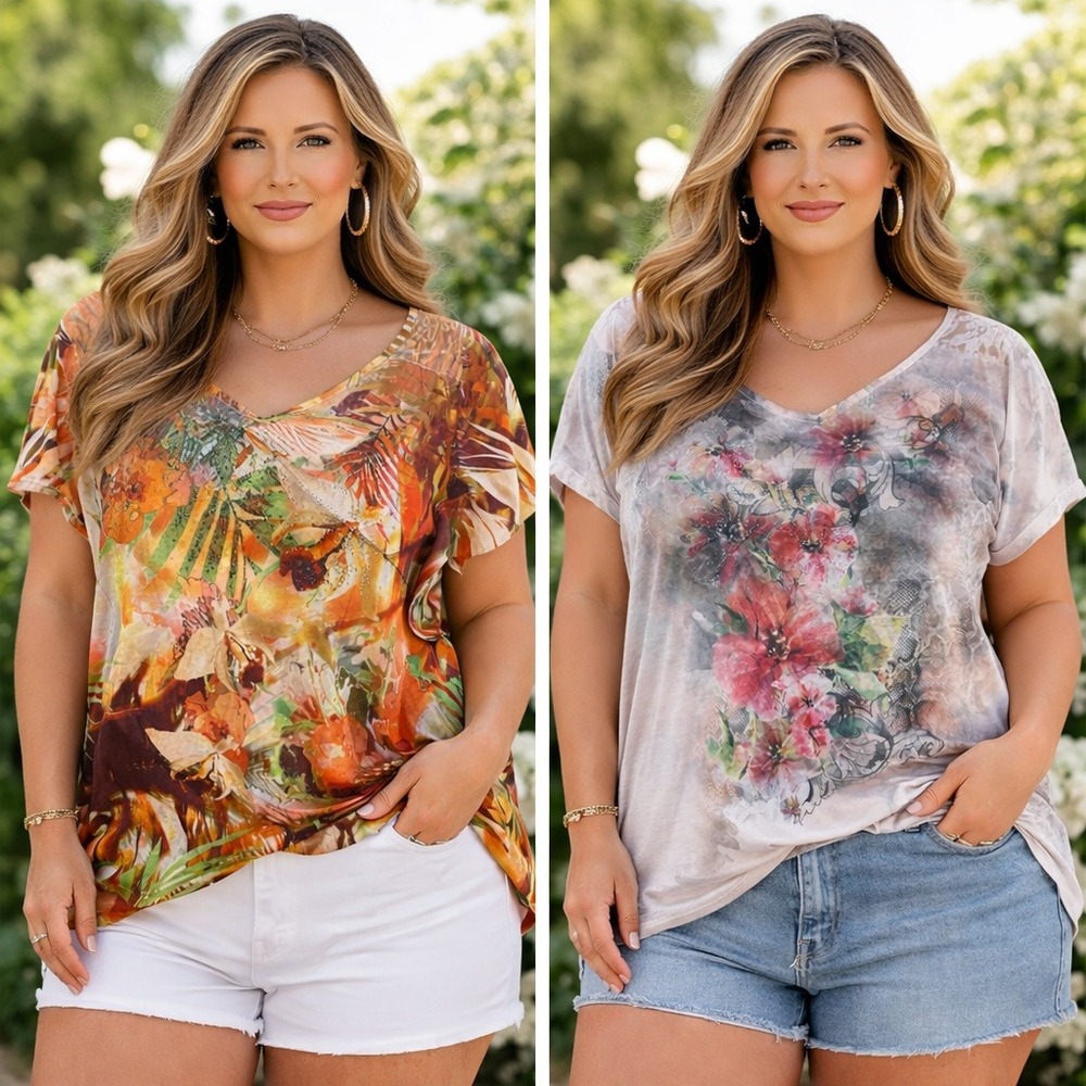 Vtg 90's Y2K Womens‎ Plus 18 / 20 Top Lot Floral Print Short Sleeve Streetwear